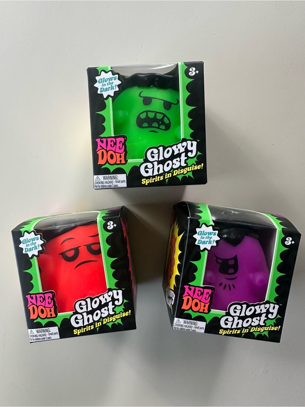 👻 NeeDoh Glowy Ghosts Set of 3 – Orange, Purple & Green! 🎃
